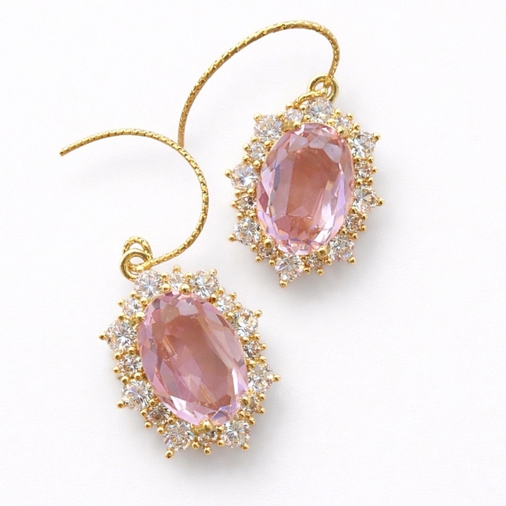 Princess Pink Halo Earrings • Oval Sparkle Drops